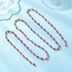 Красный Цепочки из овальных стеклянных бусин, с 304 фурнитурой из нержавеющей стали, золотые, граненые, красные, 1000 мм