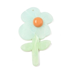 Бледно-бирюзовый Непрозрачной акриловые большие подвески, цветок, бледные бирюзовая, 70x37.5x9.5 мм, отверстие : 2 мм