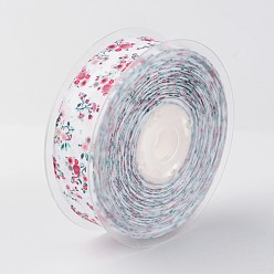 White Flower Pattern Printed Grosgrain Ribbon, for Wrapping Ribbon Bow Making, White, 1 inch(25mm), about 100yards/roll(91.44m/roll)