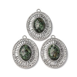 Африканский Бирюза(яшма) Овальные подвески из натуральной африканской бирюзы (яшмы), 304 подвески из нержавеющей стали с кристаллами и стразами, цвет нержавеющей стали, 38x29.5x9 мм, отверстие : 2.2 мм