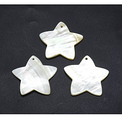 Shell Shell Pendants, Star, 38~40x40~42x2~3mm, Hole: 2mm