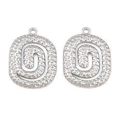 Stainless Steel Color Hammered 304 Stainless Steel Pendants, Spiral Oval Charms, Stainless Steel Color, 34x25x2.5mm, Hole: 2mm