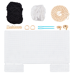Mixed Color DIY Hand Woven Bag Making Kit, Including with Woolen, Iron Bag Chain & Needles & Tag & D-rings & Clasps & Plastic Grids, Black, 23.4x36.4x0.15cm
