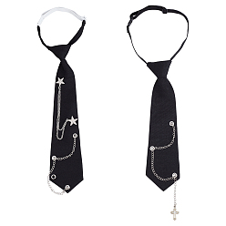 Черный 2 шт. 2 стили полиэстеровый галстук для унисекс, с железной находкой и цепью, звезда и крест, чёрные, 370~540 мм, 1 шт / стиль