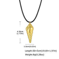 Shell Shape 304 Женские ожерелья с подвеской из нержавеющей стали, регулируемые, черного вощеного шнура, золотые, формы раковины, 15.75 дюйм (40 см) ~ 33.86 дюйм (86 см), Кулон : 43.6x16 мм