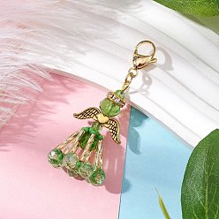 Зеленый Подвеска в виде ангела из стеклянного бисера, 304 подвески-застежки-лобстеры из нержавеющей стали для украшений сумок, зелёные, 56 мм