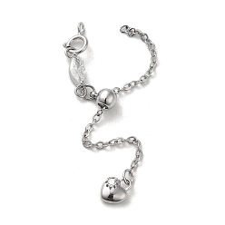 Платинированный Латунный удлинитель кабельной цепи, концевые цепочки с застежками-карабами, стеклянными язычками для цепочек в виде сердечек и бусинами-ползунками, без кадмия, без никеля и без свинца, Реальная платина, 68 мм