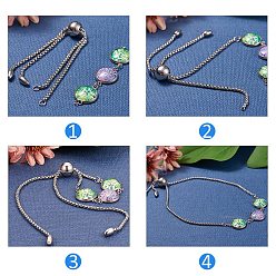 Stainless Steel Color 304 Stainless steel Chain Bracelet Making, Slider Bracelets Making, Stainless Steel Color, 8-5/8 inch(22cm), 1.2mm, Hole: 2mm