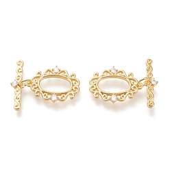 Настоящее золото 18K Латунные застежки-молнии из прозрачного кубического циркония, долговечный, oval & bar, реальный 18 k позолоченный, овальный : 20x15x2 mm, отверстия: 1.2 мм, бар: 20.5x5x2.5 мм, отверстие : 1.2 мм