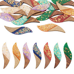 (52) Непрозрачная лаванда 14шт. 7 цвета: непрозрачная смола и ореховое дерево, большие подвески, лист прелести, с блестящей пудрой и золотой фольгой, разноцветные, 51~51.5x15x3.5 мм, отверстие: 1.8 мм, 2 шт / цвет