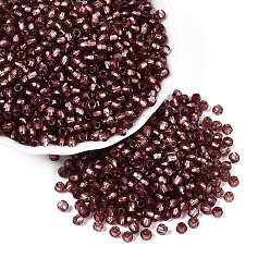 Кокосово-Коричневый Серебряные подкладке стекло бисер, двухконусные, кокосового коричневый, 3x4 мм, отверстие : 1.5~1.6 мм, Около 9000 шт / фунт