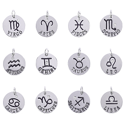 Constellation Alloy Pendants, with Crystal Rhinestone, Flat Round with Twelve Constellations, 22x2.5mm, Hole: 5.5mm, 12pcs/box