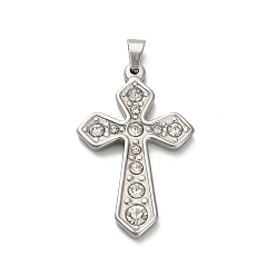 Нержавеющая Сталь Цвет 304 подвески из нержавеющей стали со стразами, крестик, цвет нержавеющей стали, 40x25.5x4 мм, отверстие : 7x3.5 мм