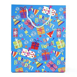 Otros Bolsas de papel rectangulares con tema de cumpleaños, con asas, para bolsas de regalo y bolsas de compras, patrón temático de cumpleaños, 26x10x32 cm