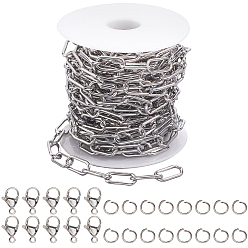 Нержавеющая Сталь Цвет Сделай сам 304 наборы для изготовления цепочек-скрепок из нержавеющей стали, ожерелий/браслетов, цвет нержавеющей стали, цепи: 14x6x1 mm, 5 м