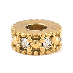 Crystal 304 Stainless Steel Rhinestone European Beads, Large Hole Beads, Golden, Column, Crystal, 10x4.5mm, Hole: 4.5mm