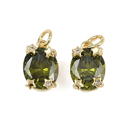 Светло-зеленый Коричневый Латунь прокладывает кубические циркониевые прелести, овальные, стойки покрытие, без свинца и без кадмия, долговечный, реальный 18 k позолоченный, с целью перехода в кольце, оливковый, 12x8x6.5 мм, отверстие : 3 мм