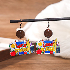 Яблоко Деревянные серьги-подвески с принтом ко Дню учителя., красочный, яблоко, 45x40 мм