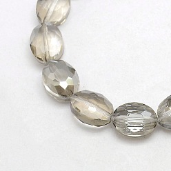 Светло-серый Граненый Electroplate стекло овальные бусины нити, радуги цвет покрытием, светло-серый, 12x9x5 мм, отверстие : 1 мм, около 60 шт / нитка, 28.3 дюйм