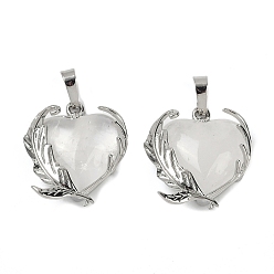 Хрусталь Природного кварца хрустальных подвесок, латунь цветок прелести, стойки покрытие, долговечный, без свинца и без кадмия, платина, 27x24x8 мм, отверстие : 8x5 мм