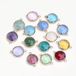 (52) Непрозрачная лаванда Соединители звеньев латуни стеклянные, граненые, плоско-круглые, золотой свет, разноцветные, 17x24x4.5 мм, отверстие : 2 мм