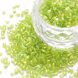 Желто-Зеленый Стеклярус, прозрачные цвета радуги, желто-зеленый, 2.5~3x2 мм, отверстие : 0.9 мм, Около 15000 шт / фунт