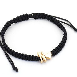 Letter N Браслеты из плетеных бусин из сплава, Браслеты из хлопкового шнура, плетеные для пары., сердце и алфавит, чёрные, золотые, Письмо N, 6.30~11.81 дюйм (16~30 см)