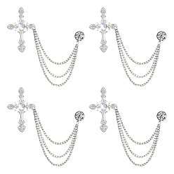 Platinum Cross Alloy Rhinestone Lapel Pin Backs, Hanging Chain Brooch for Backpack Clothes, Platinum, 125mm