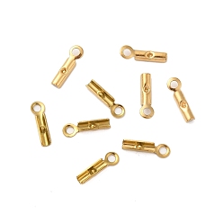 Настоящее золото 18K Ионное покрытие (ip) 304 гибкие концы обжимных шнуров из нержавеющей стали, реальный 18 k позолоченный, 8.5x2.5x1.3 мм, отверстие : 1.1 мм