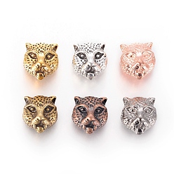 Mixed Color Tibetan Style Alloy Beads, Leopard Head, Mixed Color, 11x10x6.5mm, Hole: 1.8mm
