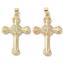 Настоящее золото 18K Латунные микро проложить кубического циркония подвески, без кадмия, без никеля и без свинца, крестик, реальный 18 k позолоченный, 34x22x3 мм, отверстие : 5x3.5 мм