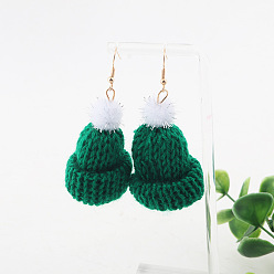 Зеленый Рождественские серьги-подвески из железа и полиэстера, плетеная шляпа, золотые, зелёные, 65x30 мм