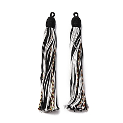 Черный Хлопковые подвески с кисточками, полиэстером, чёрные, 128~130x11~12 мм, отверстие : 2x3.5 мм