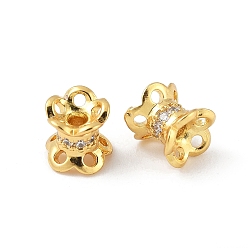 Настоящее золото 18K Колпачки для бусин из прозрачного кубического циркония из латуни, цветок, Двусторонняя, реальный 18 k позолоченный, 6.5x6 мм, отверстие : 1.8 мм