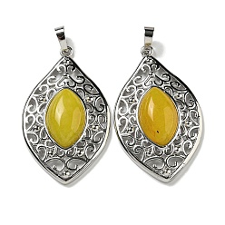 Топаз Нефрит Натуральный топаз нефрита подвески, латунные полые подвески в виде конского глаза, без кадмия и без свинца, платина, 48x28.5x8.5 мм, отверстие : 7.5x5 мм