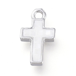 Mixed Shell Natural Shell Tiny Cross Charms, with Brass Findings, Mixed Color, 12x7x2.4mm, Hole: 1.2mm