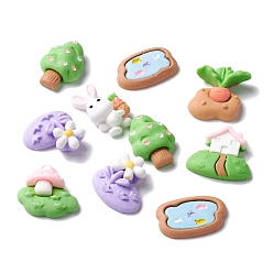 Mixed Color Opaque Resin Cabochons, Miniature Landscape Theme, Mixed Shape, Mixed Color, 17~27x17~27x3.5~10mm