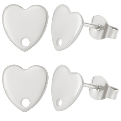 Stainless Steel Color 40Pcs 304 Stainless Steel Heart Stud Earring Findings, with Loop and Flat Plate, Stainless Steel Color, 8x8mm, Hole: 1mm, pin: 0.8mm
