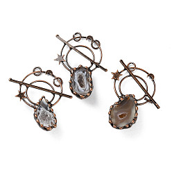 Гальванический Агат Натуральные друзы агат большие подвески, Подвески из латуни красного медного оттенка с луной и звездами и прыгающими кольцами, 63~65x58x13~16 мм, отверстие : 6 мм