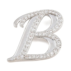 Letter B Pendentifs en laiton zircon cubique transparent, charmes de lettre, plaqué longue durée, crémaillère plaquage, sans plomb et sans cadmium, platine, lettre b, 23x23x6.5mm, Trou: 3mm