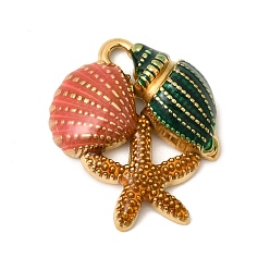 Разноцветный 304 нержавеющей стальной эмали подвески, Подвески в форме ракушек и морских звезд, ионное покрытие (ip), реальный 18 k позолоченный, красочный, 24x20x5 мм, отверстие : 4x2 мм