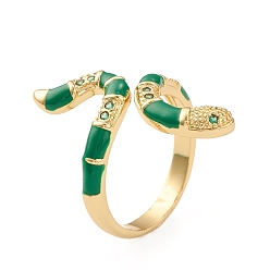 Зеленый Открытое кольцо-манжета в виде змеи с кубическим цирконием и эмалью, настоящие позолоченные украшения из латуни для женщин, без свинца и без кадмия, зелёные, внутренний диаметр: 18 мм