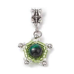 Зеленый Подвески из бисера цилиндрической формы и натурального тигрового глаза, звезда, зелёные, 34x19x8~9 мм, отверстие : 5 мм