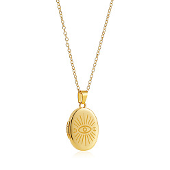 Oro 304 Collares con colgante ovalado de acero inoxidable con relicario fotográfico del ojo turco, dorado, 15.75 pulgada (40 cm)