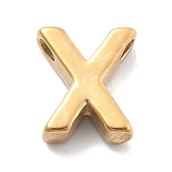 Letter X Ионное покрытие (ip) 304 брелоки из нержавеющей стали, буквенное очарование, реальный 18 k позолоченный, Письмо X, 9.5x8.5x3 мм, отверстие : 1.6 мм