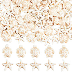 Смешанные камни 200шт. окрашенных синтетических бусин бирюзы и магнезита, черепаха и морская звезда, 15.5~18x13.5~14x5.5~8 мм, отверстие : 1 мм