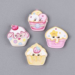Mixed Color 2-Hole Printed Resin Buttons, Cup Cake & Ice Cream, Mixed Color, 14~15x12~15x2~2.5mm, Hole: 1.4mm