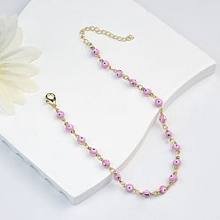 Бледно-Розовый Рождественские латунные эмалевые браслеты-цепочки со сглазом для женщин, золотые, розовый жемчуг, 8-1/4 дюйм (210 мм)