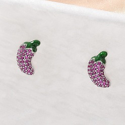 Платина Серьги-гвоздики из латуни с микропаве из кубического циркония, с эмалью, стойки покрытие, долговечный, без свинца и без кадмия, платина, 16x10.5 мм