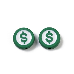 Зеленый Окрашенного распылением сплава бисер, плоско-круглые, без свинца, без никеля и без кадмия, зелёные, 10x4.5 мм, отверстие : 1.6 мм